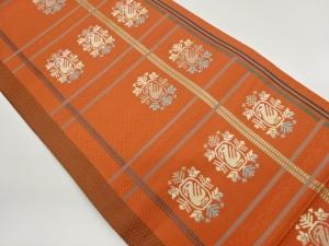 本場筑前博多格子に抽象草花模様織出し名古屋帯